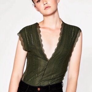 Zara | Dark Green Lace Bodysuit